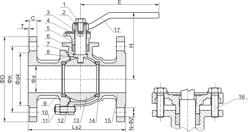美標(biāo)法蘭球閥結(jié)構(gòu)圖